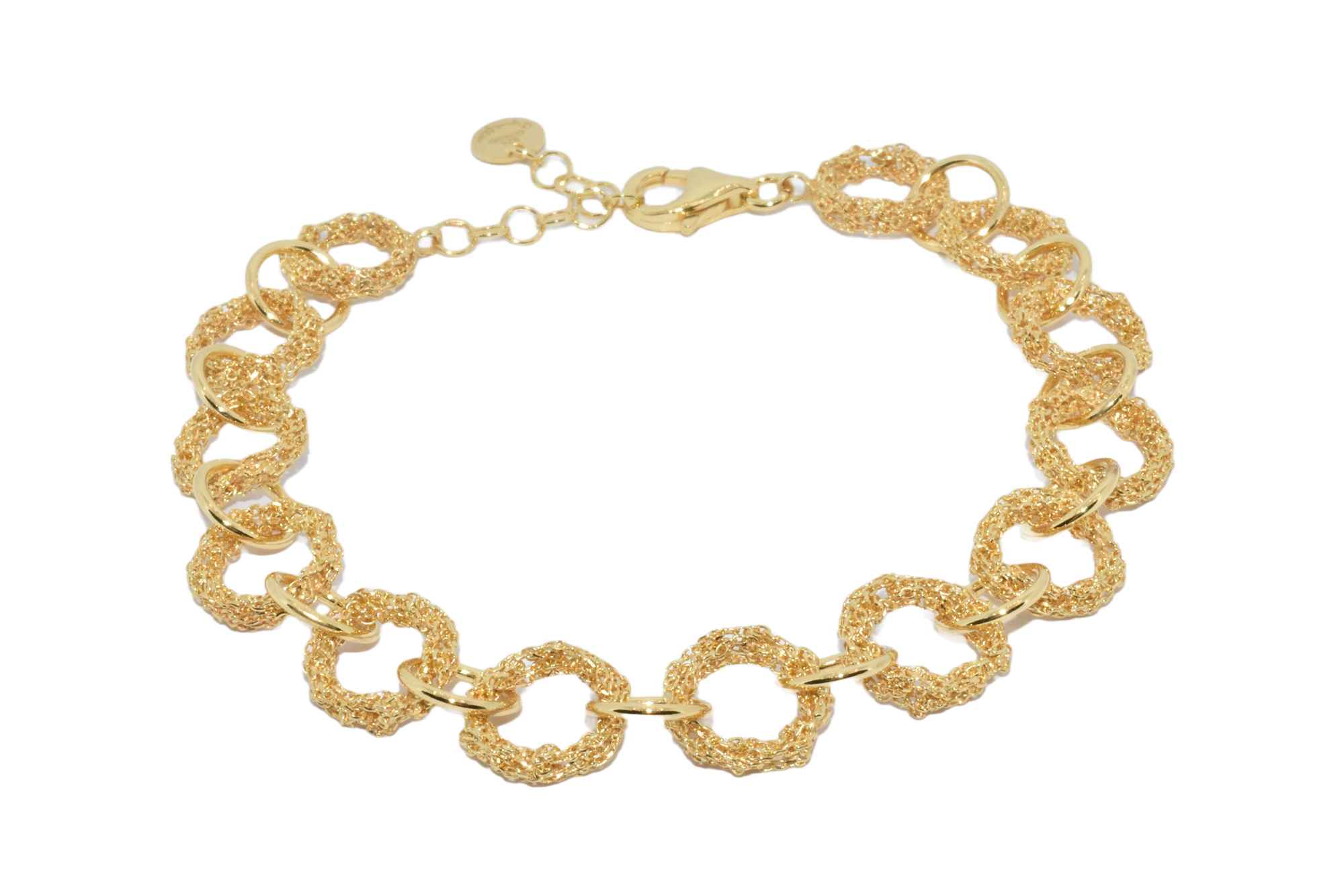 Bracciale-Catena-a-Mano-Grande-Alternata-Argentofilato-in-argento-925-oro-giallo