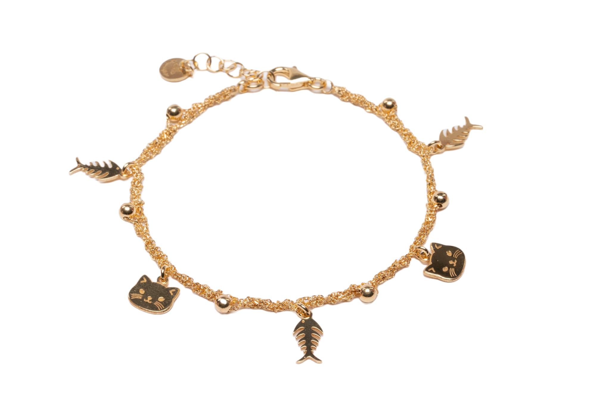 Bracciale-Charms-Gatto-Lisca-Argentofilato-in-argento-925-oro-giallo