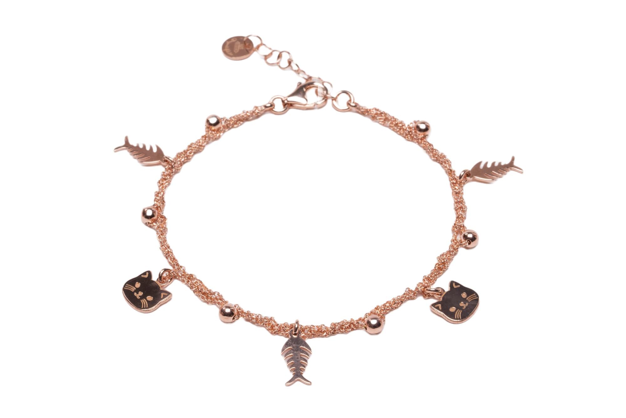 Bracciale-Charms-Gatto-Lisca-Argentofilato-in-argento-925-oro-rosa