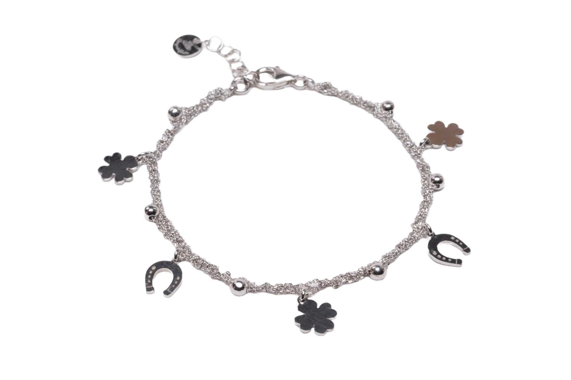 Bracciale-Charms-quadrifoglio-ferro-di-cavallo-Argentofilato-in-argento-925