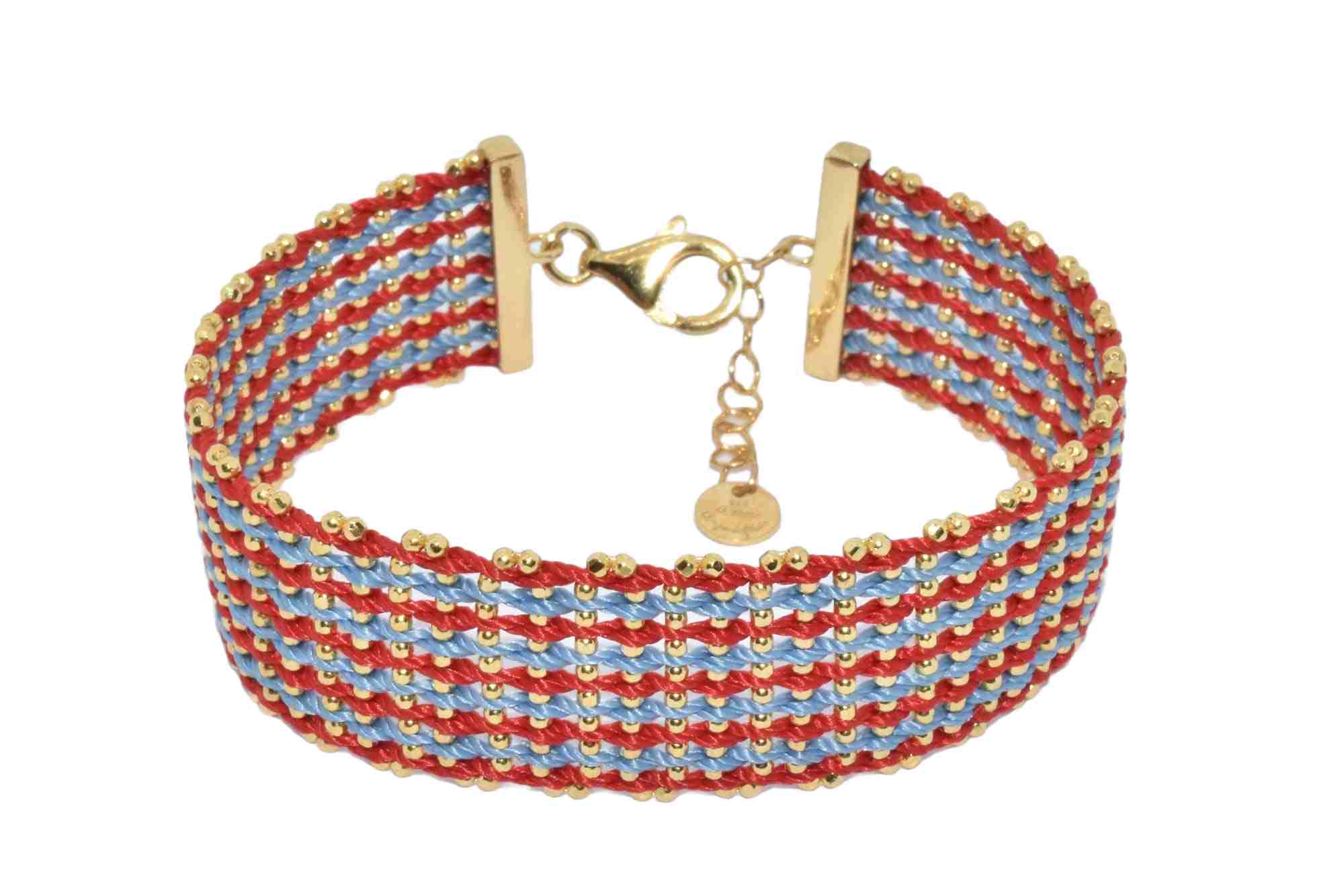Bracciale-Telaio-Aracne-Argentofilato-in-argento-925-rosso-azzurro