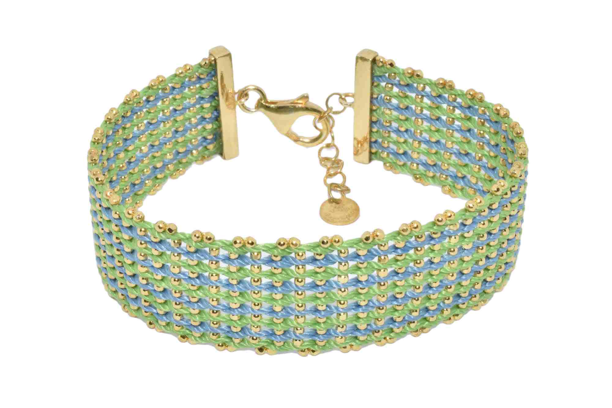 Bracciale-Telaio-Aracne-Argentofilato-in-argento-925-verde-azzurro
