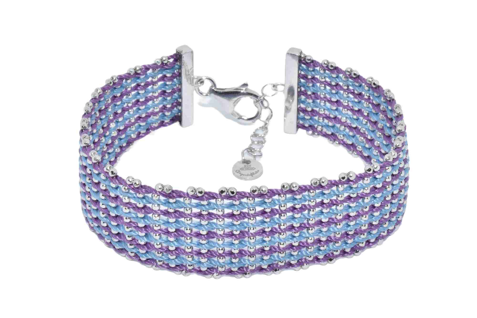 Bracciale-Telaio-Aracne-Argentofilato-in-argento-925-viola-azzurro