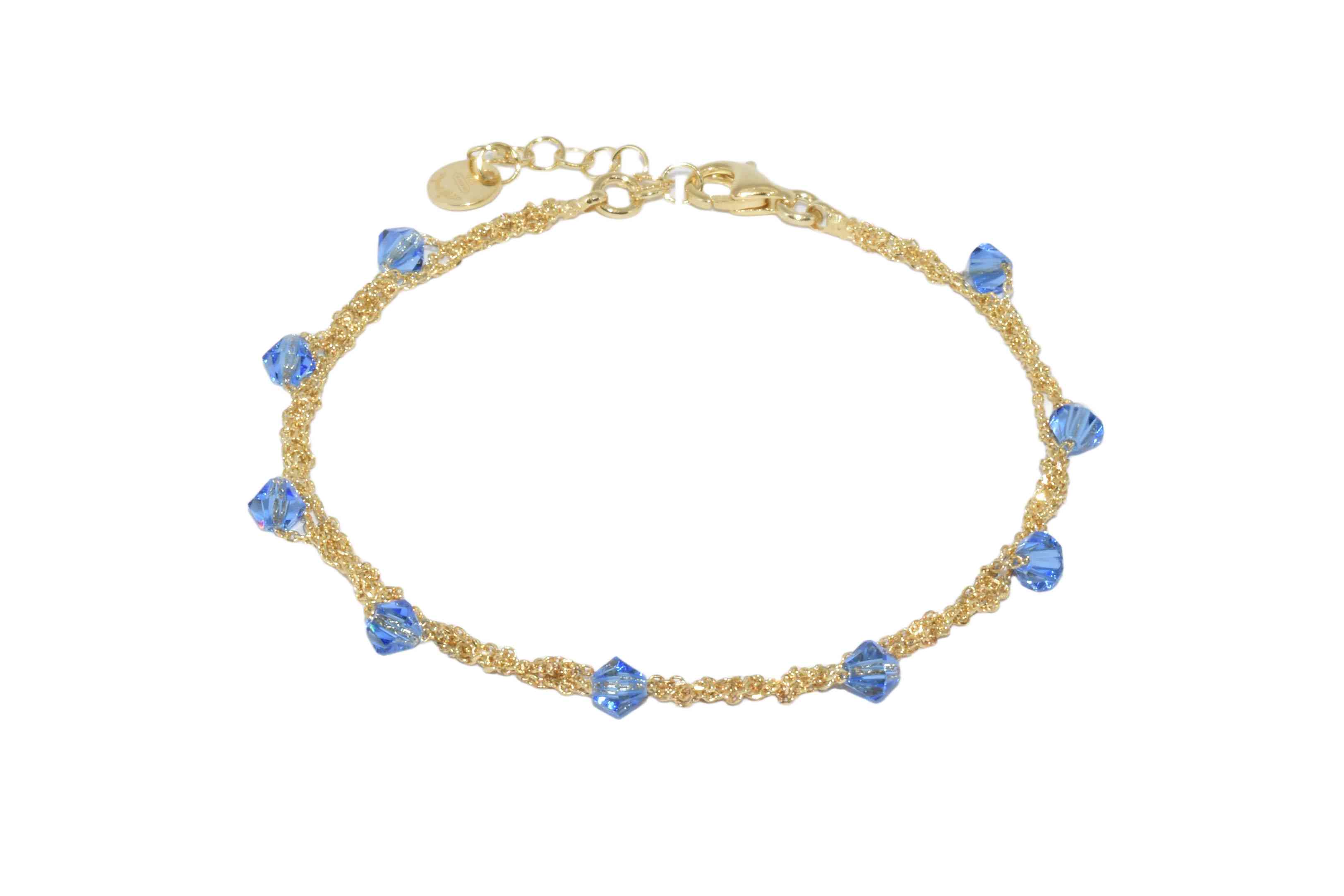 Bracciale-Uncinetto-rombi-blu-Argentofilato-in-argento-925-oro-giallo