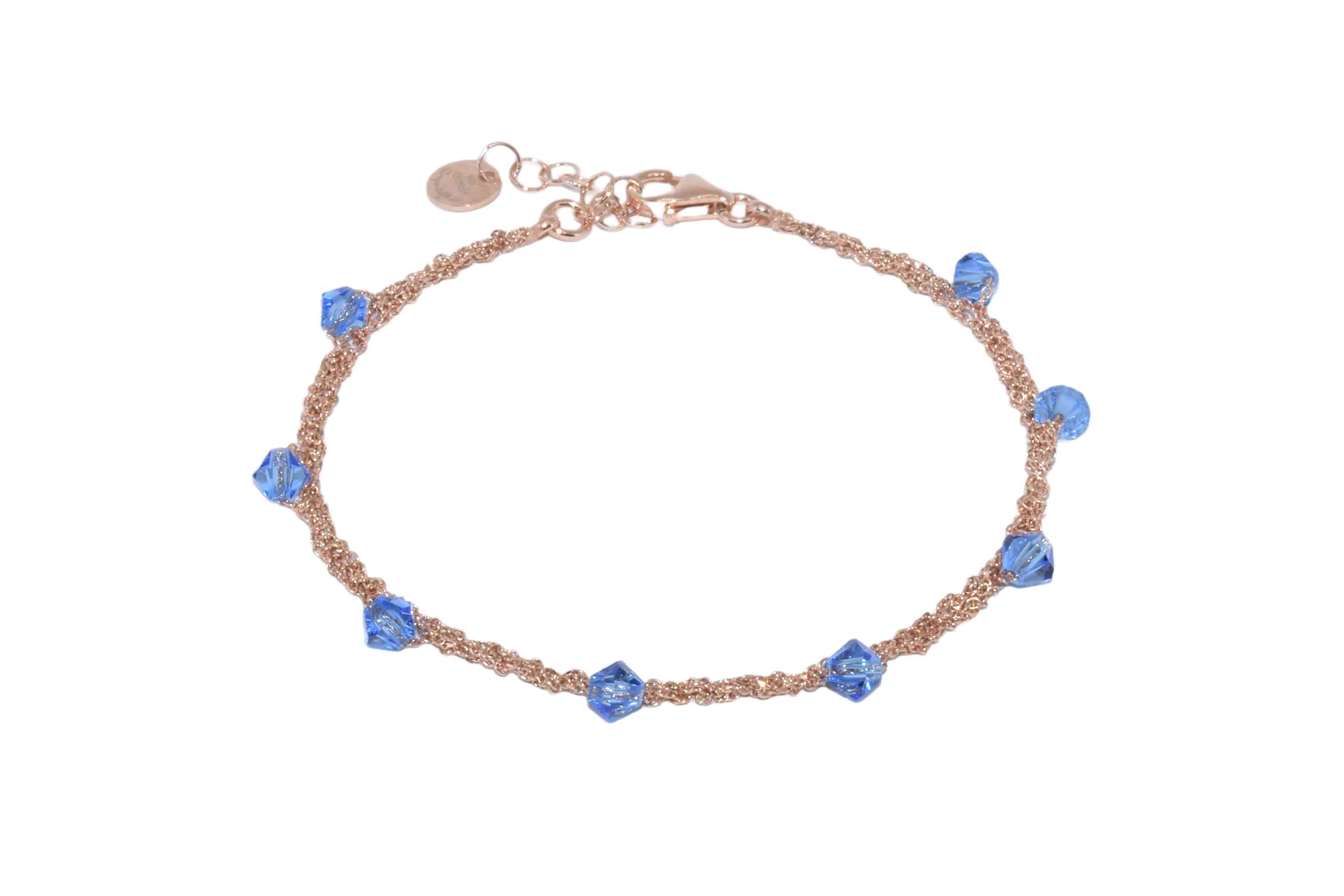 Bracciale-Uncinetto-rombi-blu-Argentofilato-in-argento-925-oro-rosa