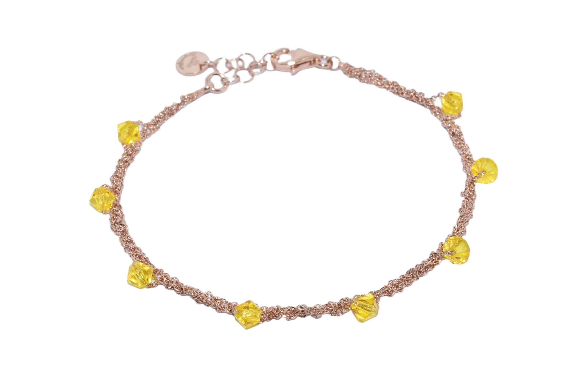 Bracciale-Uncinetto-rombi-giallo-Argentofilato-in-argento-925-oro-rosa