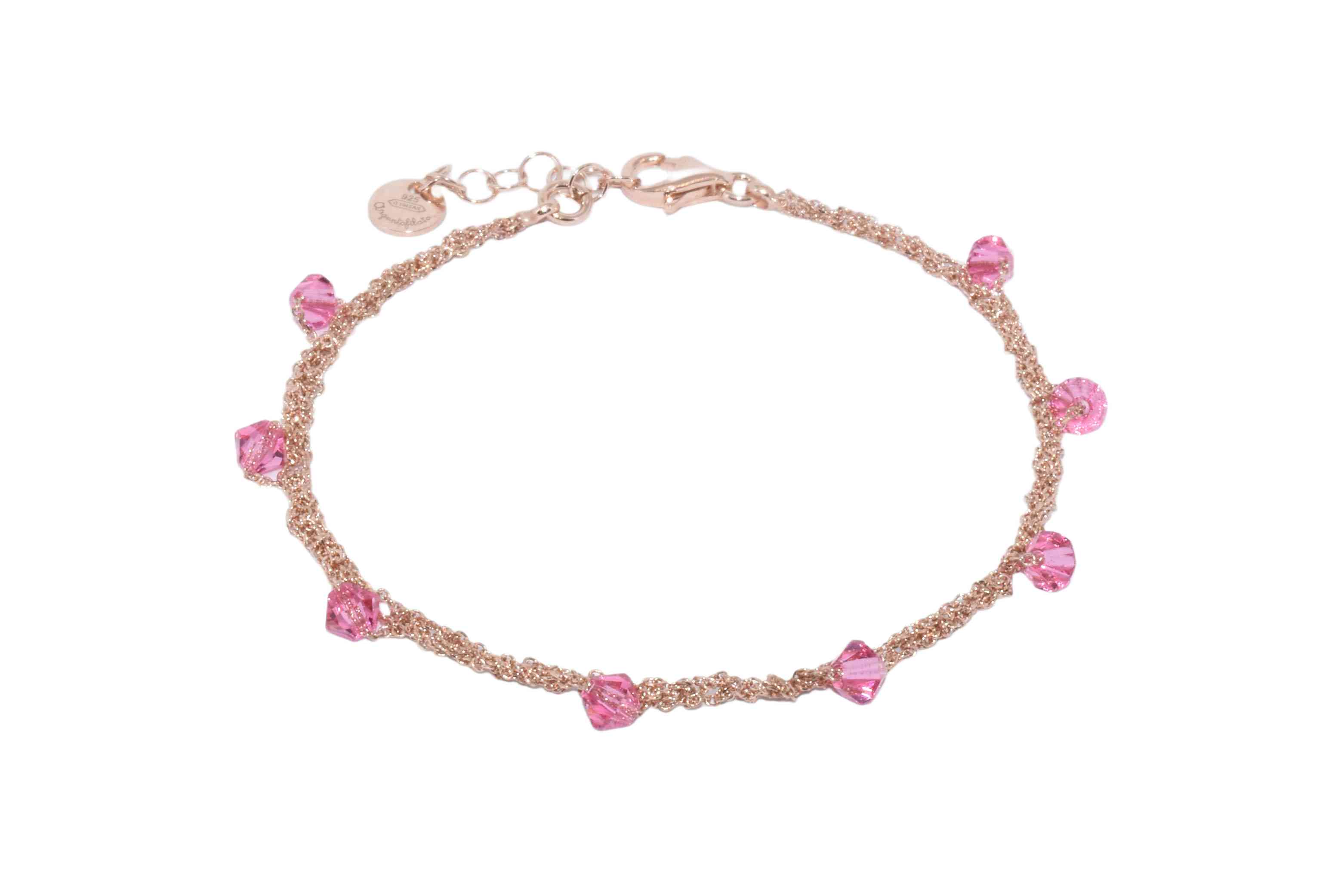 Bracciale-Uncinetto-rombi-rosa-Argentofilato-in-argento-925-oro-rosa