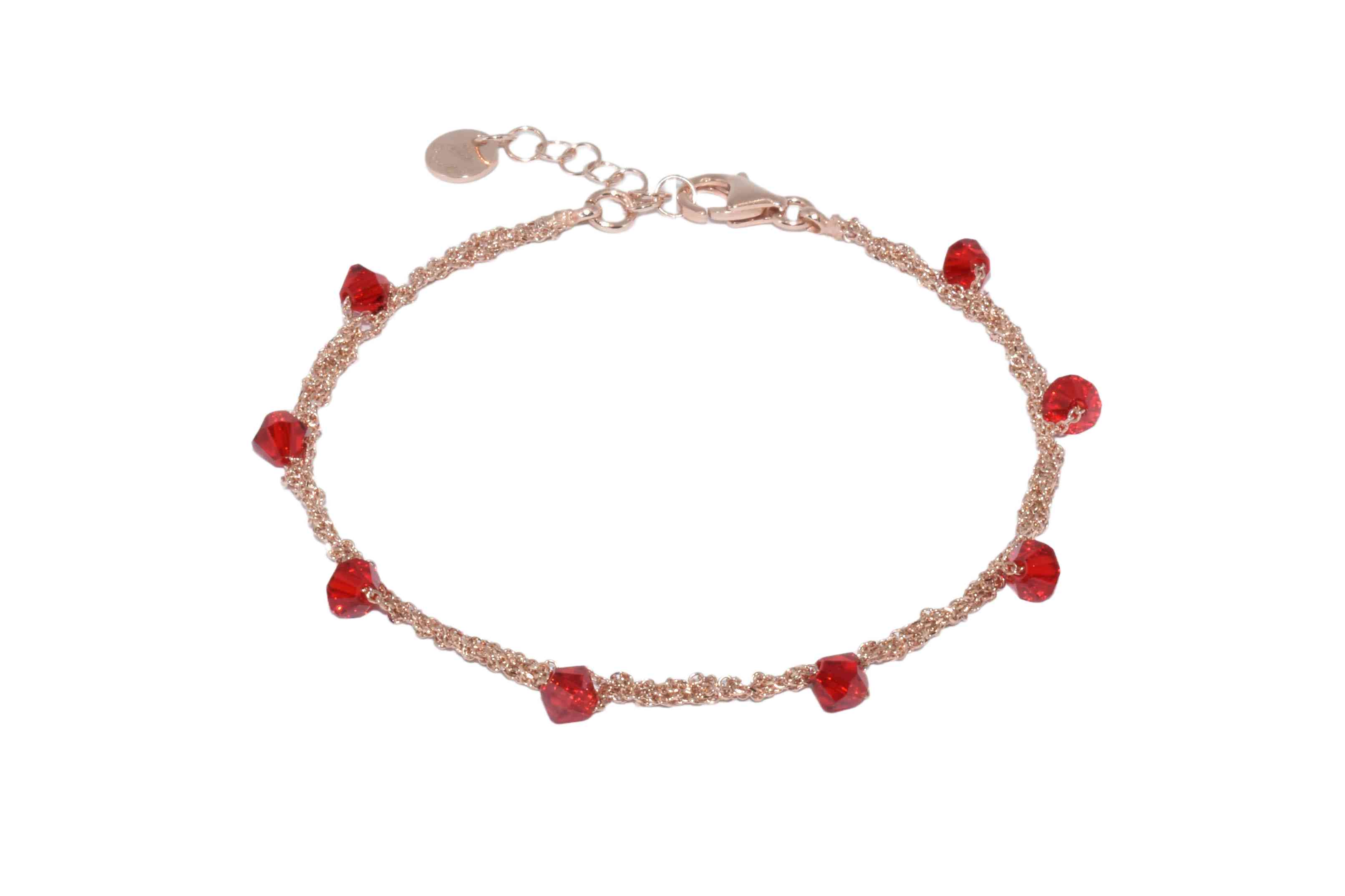 Bracciale-Uncinetto-rombi-rossi-Argentofilato-in-argento-925-oro-rosa