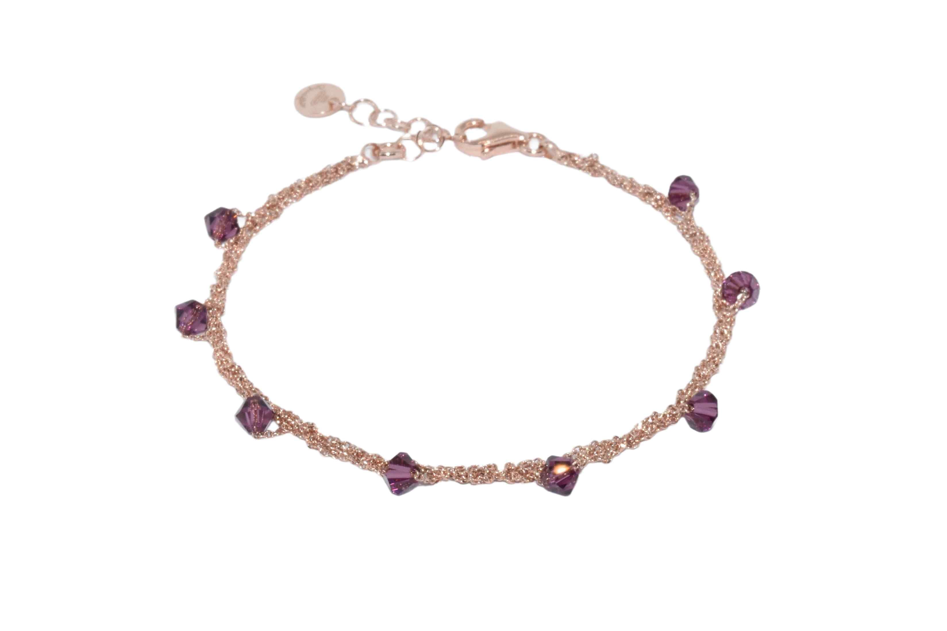 Bracciale-Uncinetto-rombi-viola-Argentofilato-in-argento-925-oro-rosa