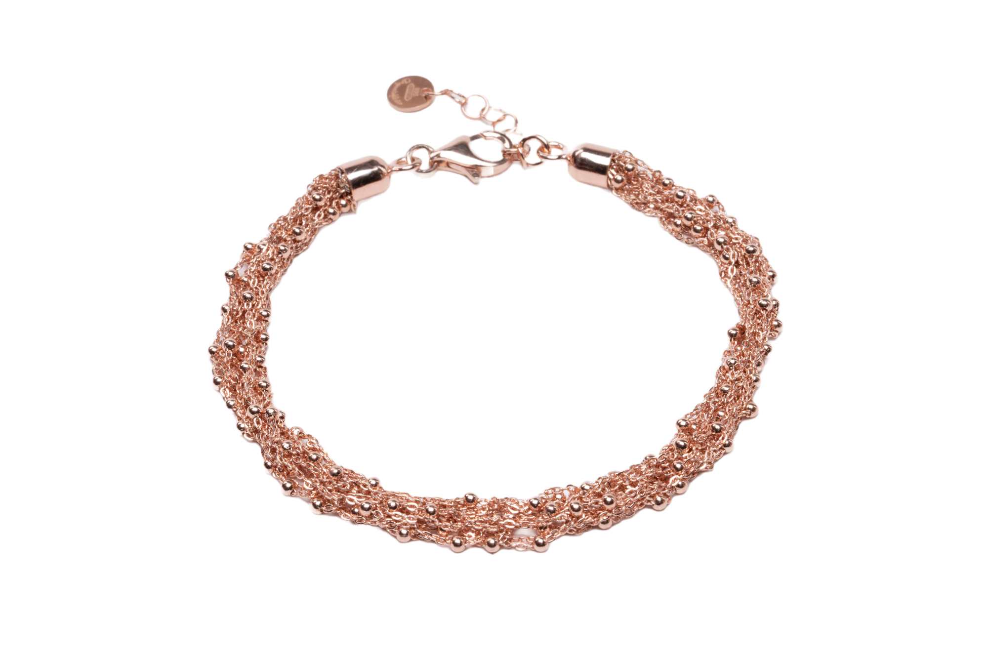 Bracciale-a-maglia-con-palline-Argentofilato-in-argento-925-oro-rosa