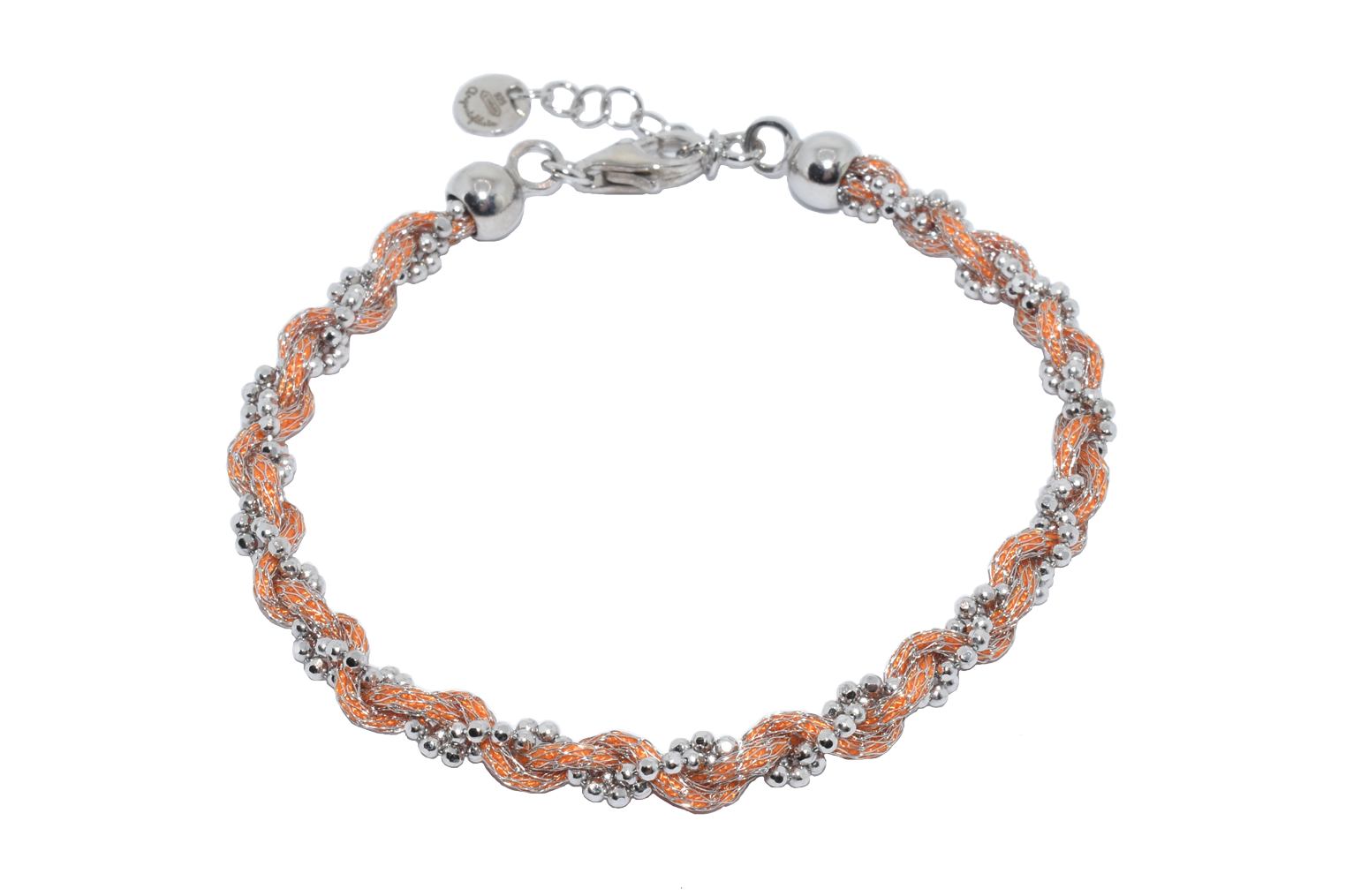 Bracciale-intrecciato-colorato-arancione-Argentofilato-in-argento-925