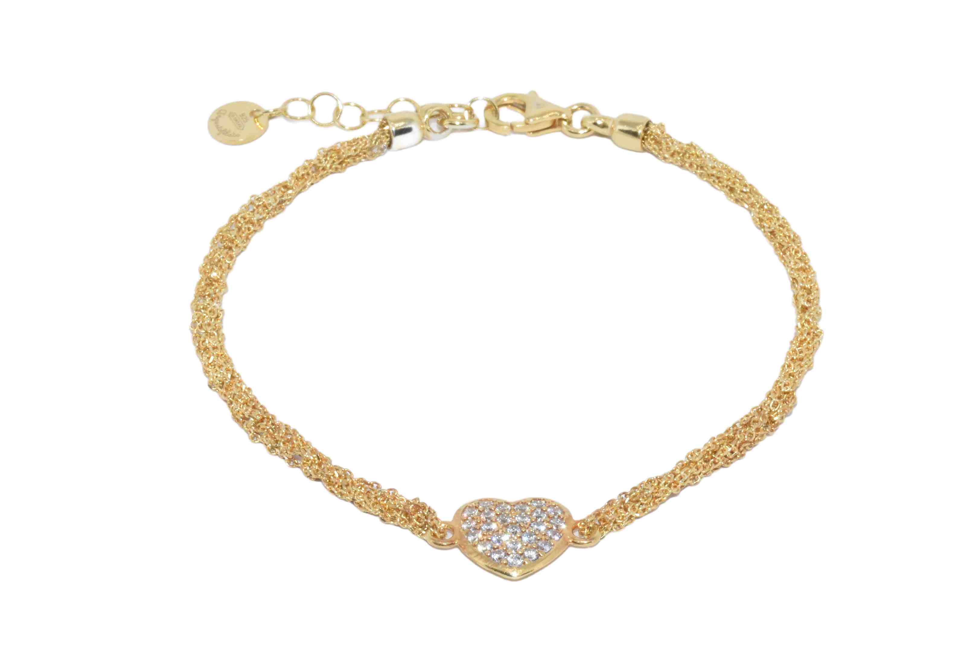 Bracciale-uncinetto-Cuore-con-zirconi-Argentofilato-in-argento-925-Oro-giallo