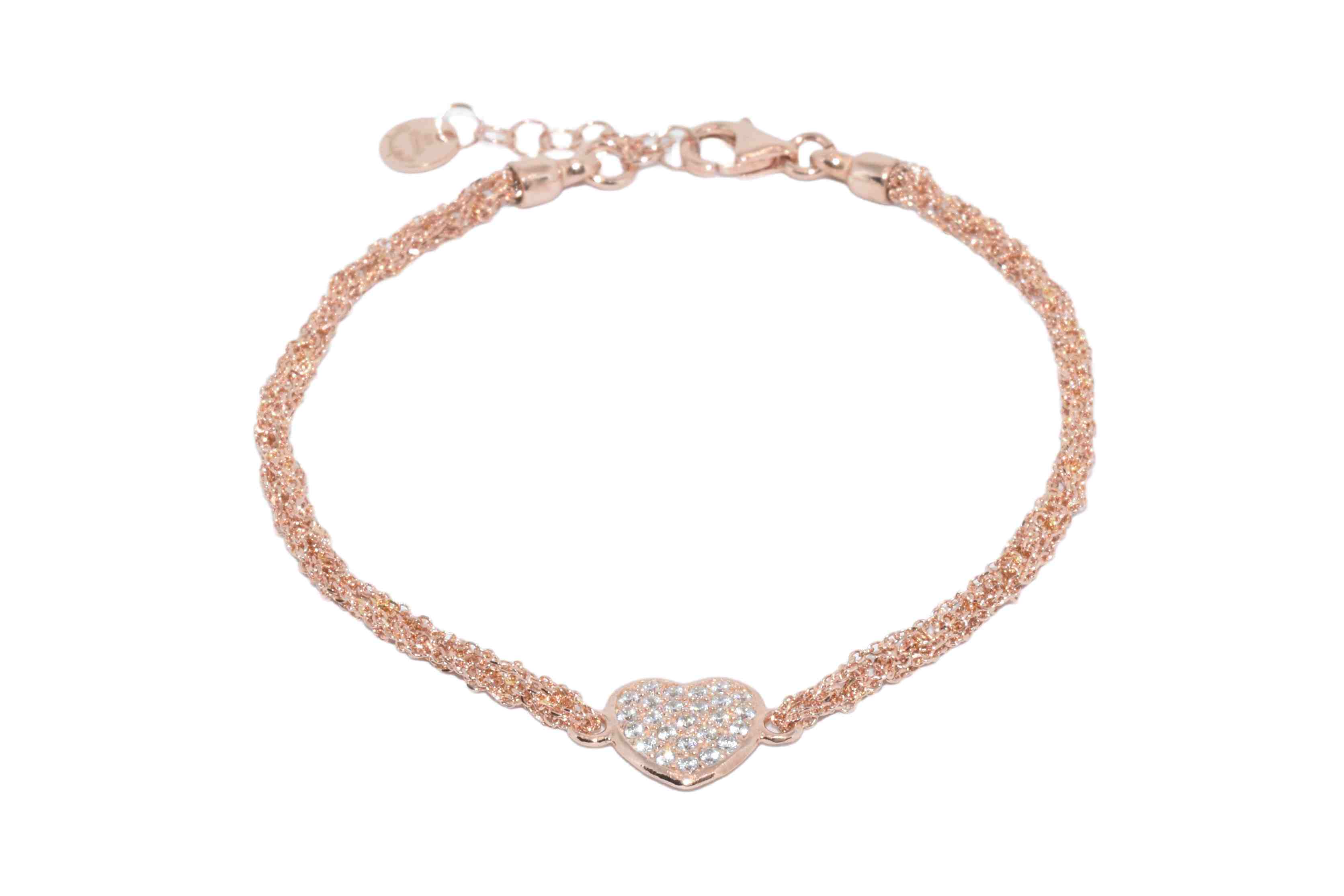 Bracciale-uncinetto-Cuore-con-zirconi-Argentofilato-in-argento-925-oro-Rosa