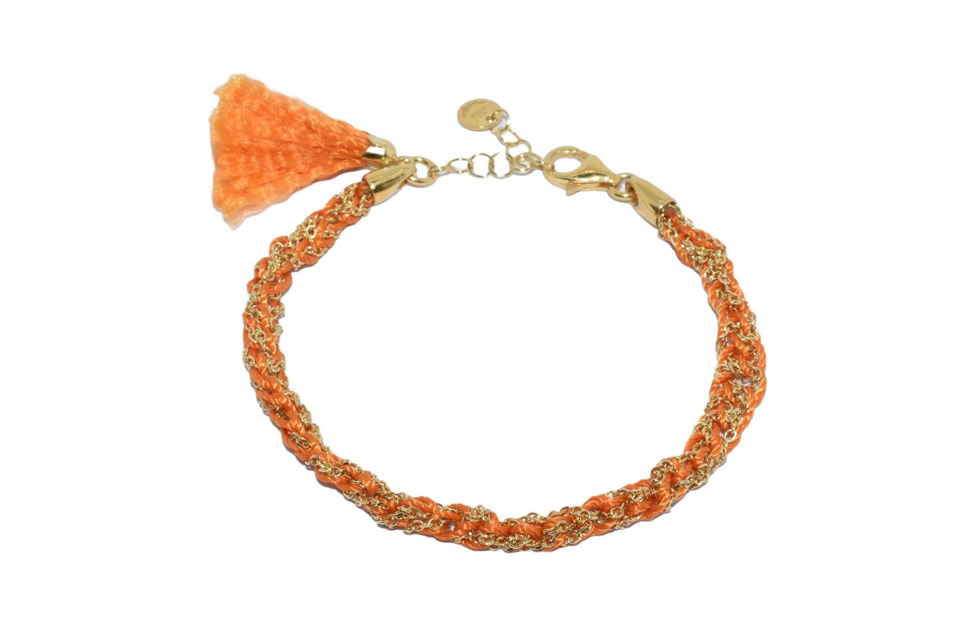 Bracciale-uncinetto-con-cotone-arancione-Argentofilato-in-argento-925-oro-giallo