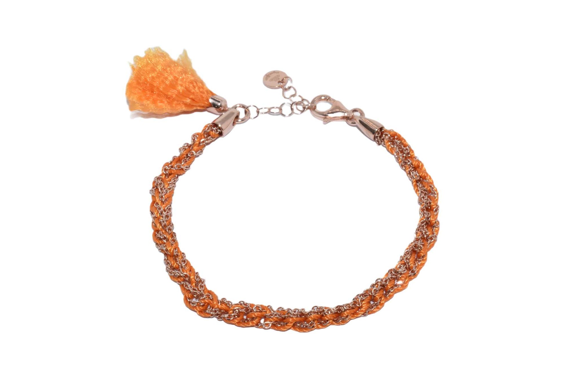 Bracciale-uncinetto-con-cotone-arancione-Argentofilato-in-argento-925-oro-rosa