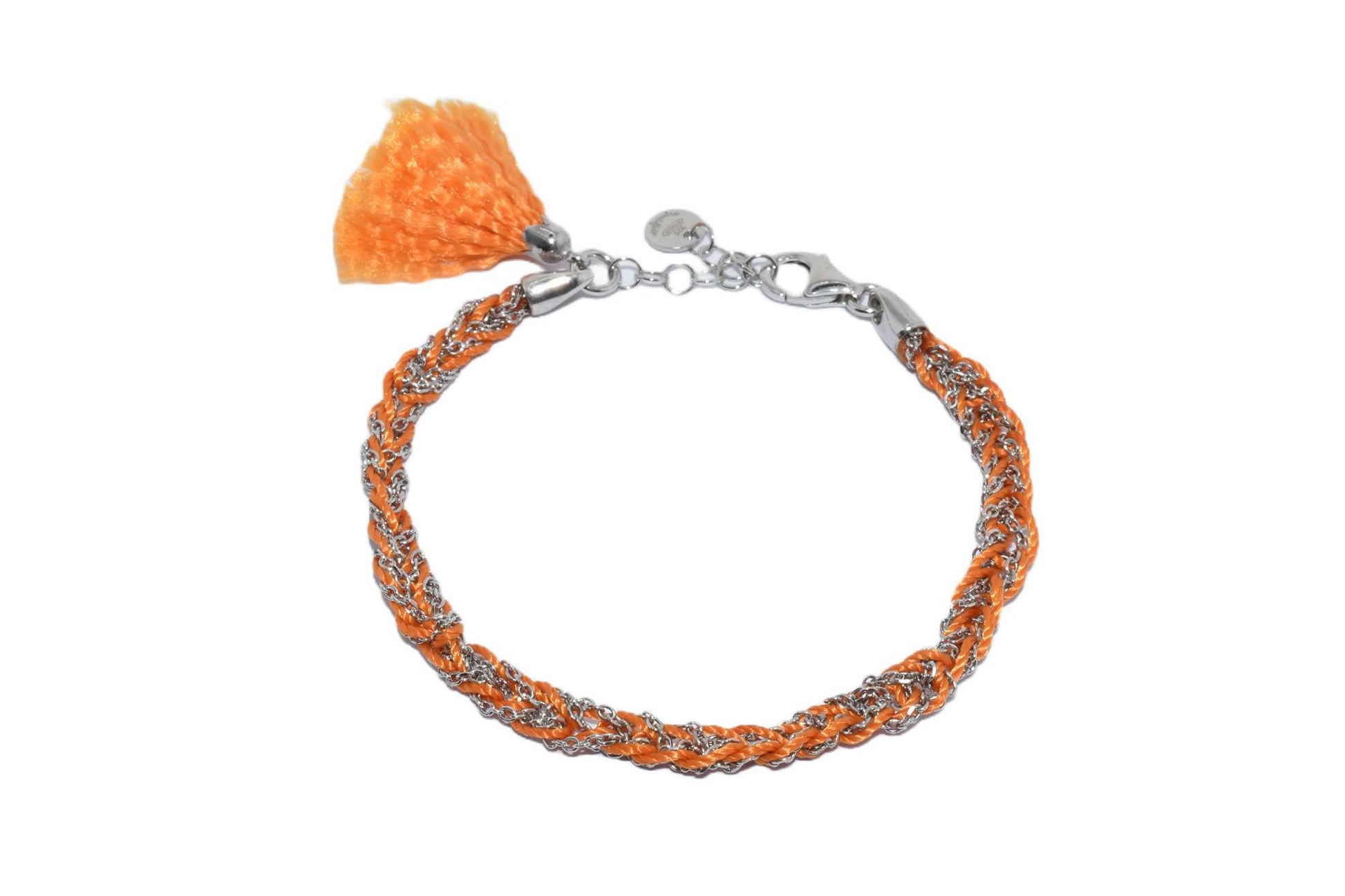Bracciale-uncinetto-con-cotone-arancione-Argentofilato-in-argento-925