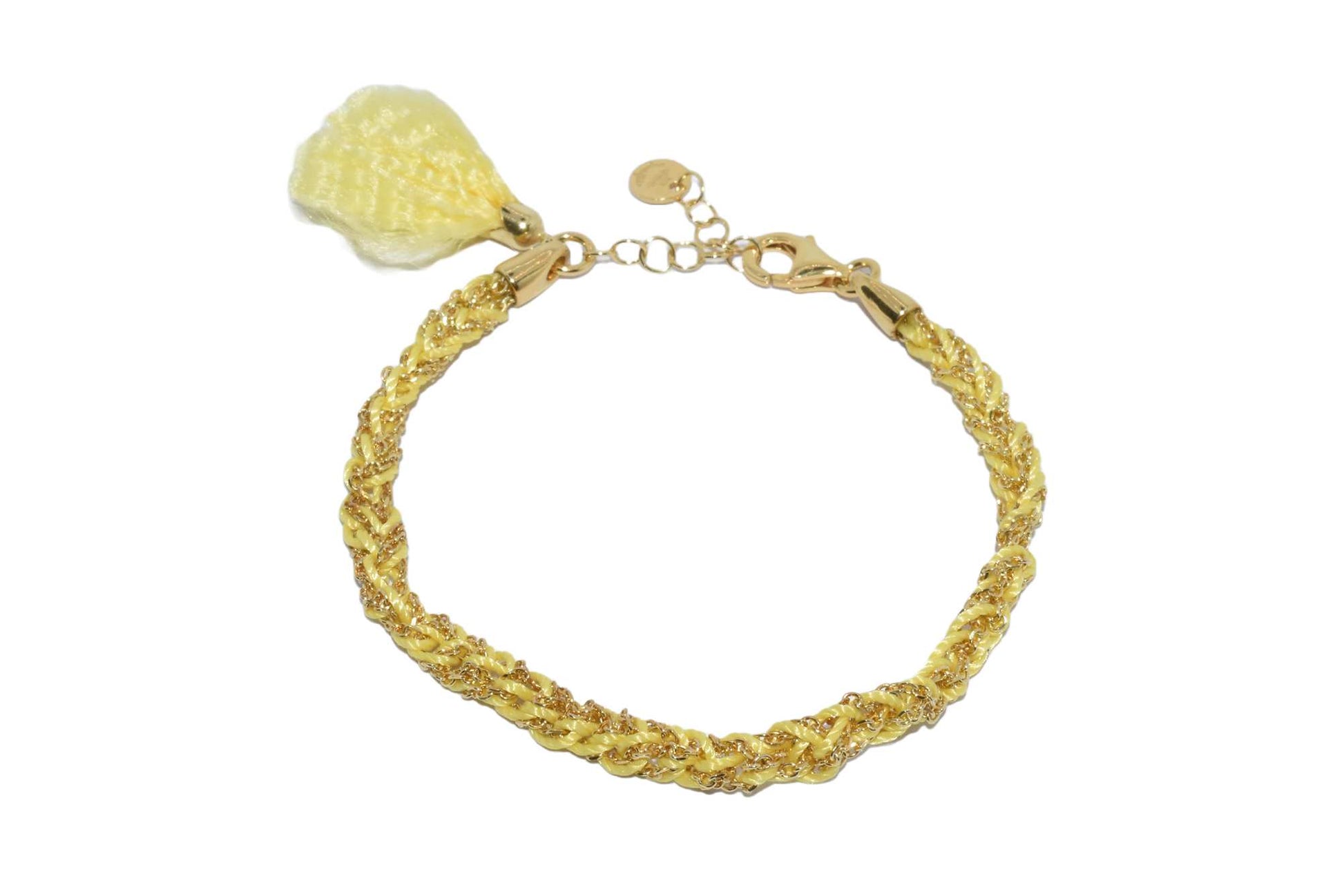 Bracciale-uncinetto-con-cotone-giallo-Argentofilato-in-argento-925-oro-giallo