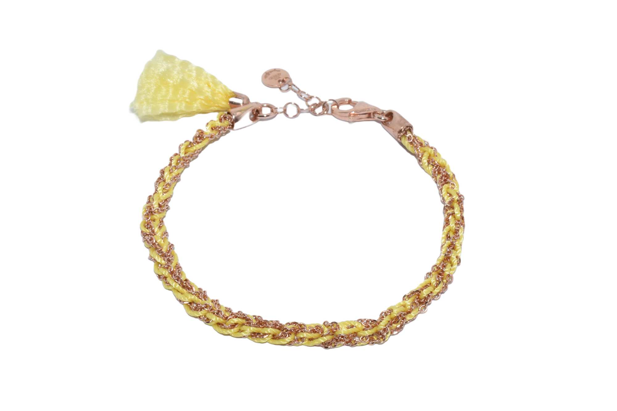 Bracciale-uncinetto-con-cotone-giallo-Argentofilato-in-argento-925-oro-rosa