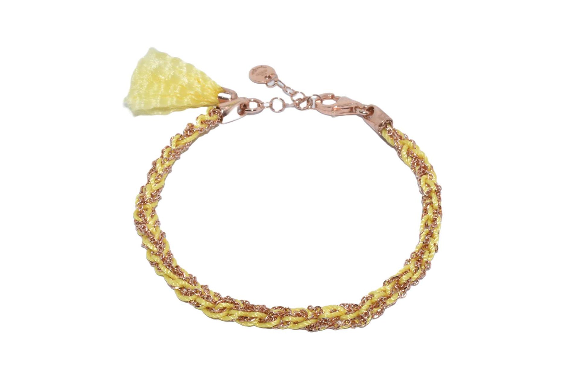 Bracciale-uncinetto-con-cotone-giallo-Argentofilato-in-argento-925-oro-rosa