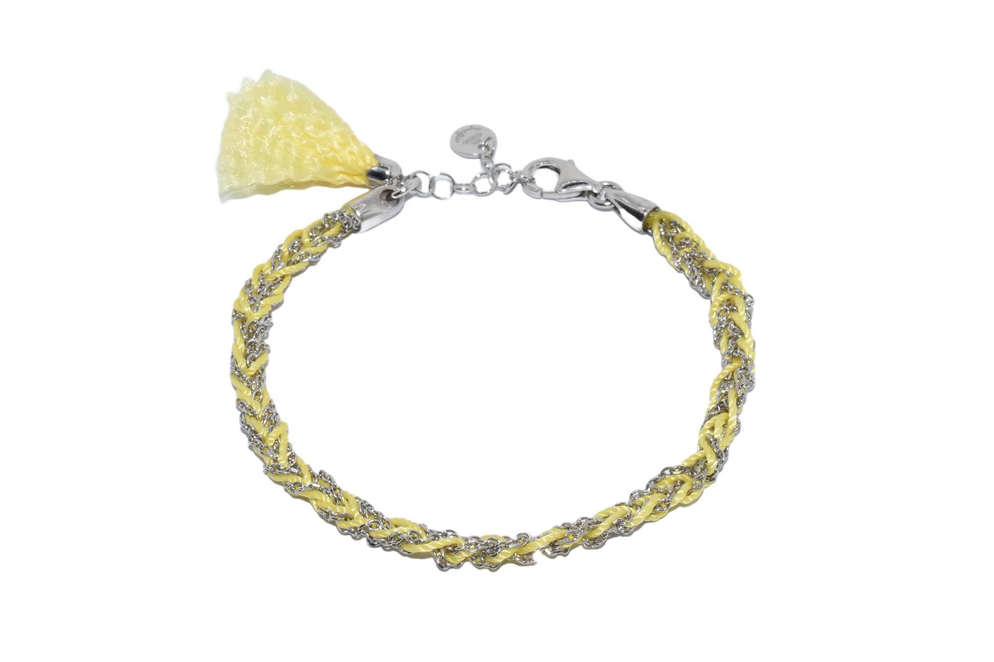Bracciale-uncinetto-con-cotone-giallo-Argentofilato-in-argento-925