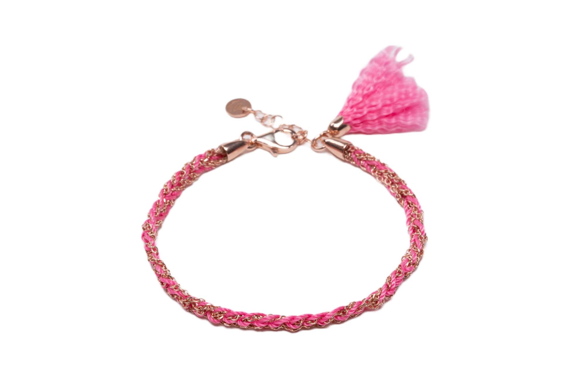 Bracciale-uncinetto-con-cotone-rosa-Argentofilato-in-argento-925-oro-rosa