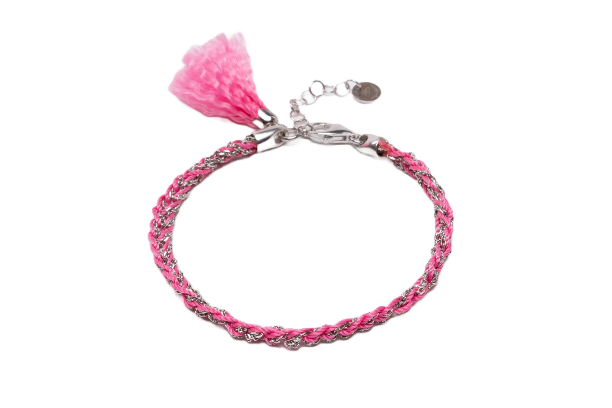 Bracciale-uncinetto-con-cotone-rosa-Argentofilato-in-argento-925