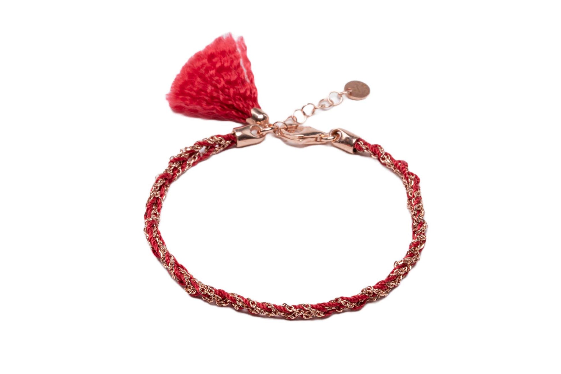 Bracciale-uncinetto-con-cotone-rosso-Argentofilato-in-argento-925-oro-rosa