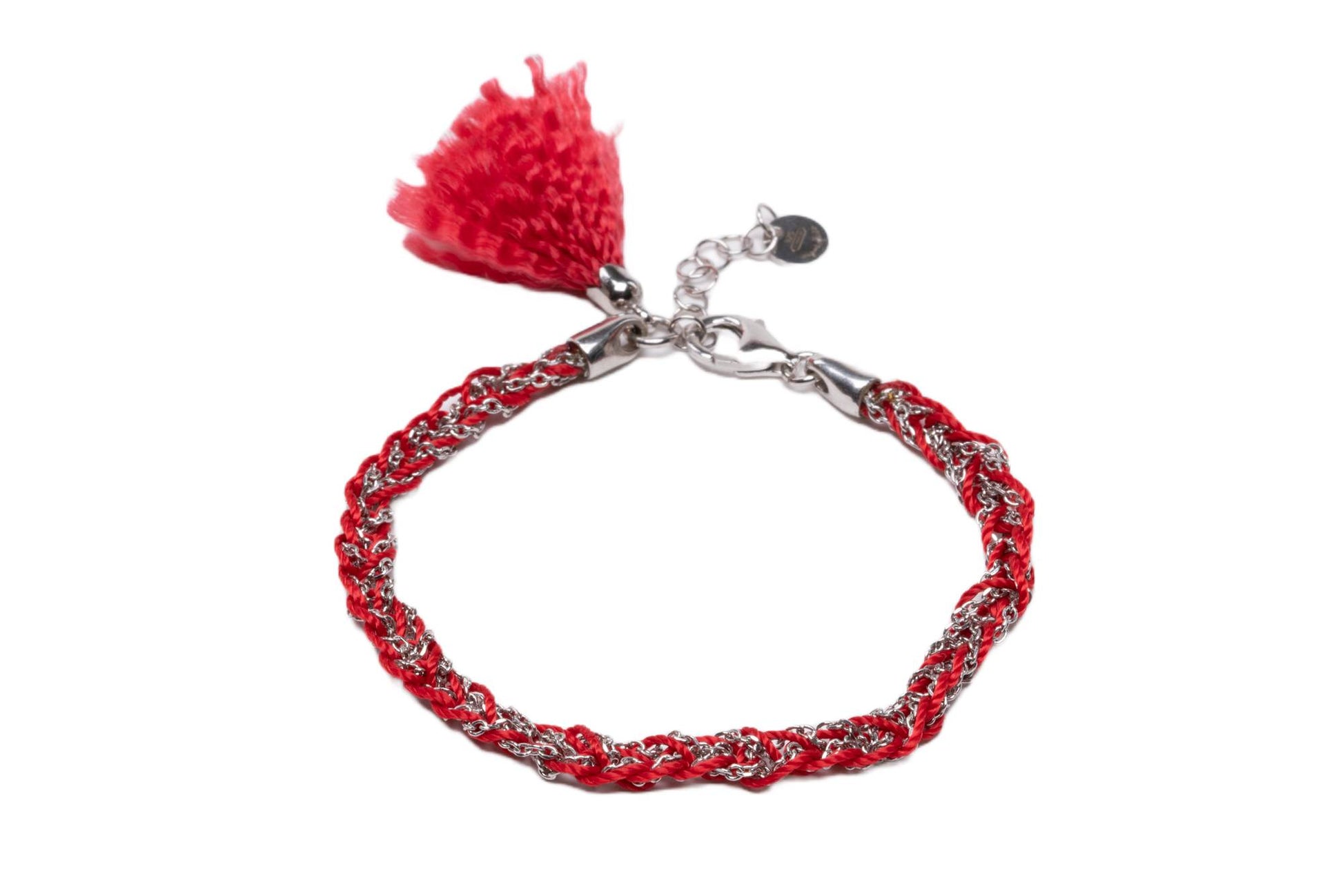Bracciale-uncinetto-con-cotone-rosso-Argentofilato-in-argento-925