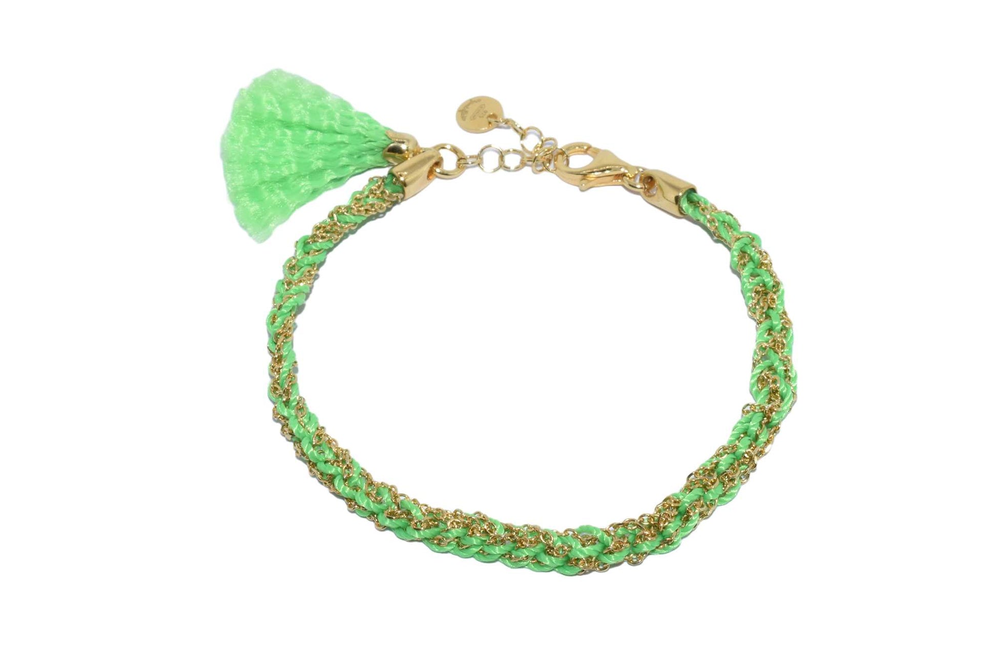 Bracciale-uncinetto-con-cotone-verde-Argentofilato-in-argento-925-oro-giallo