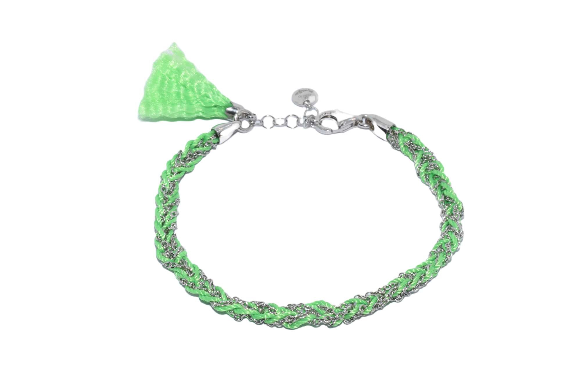 Bracciale-uncinetto-con-cotone-verde-Argentofilato-in-argento-925