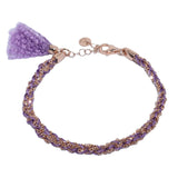 Bracciale-uncinetto-con-cotone-violetto-Argentofilato-in-argento-925-oro-rosa