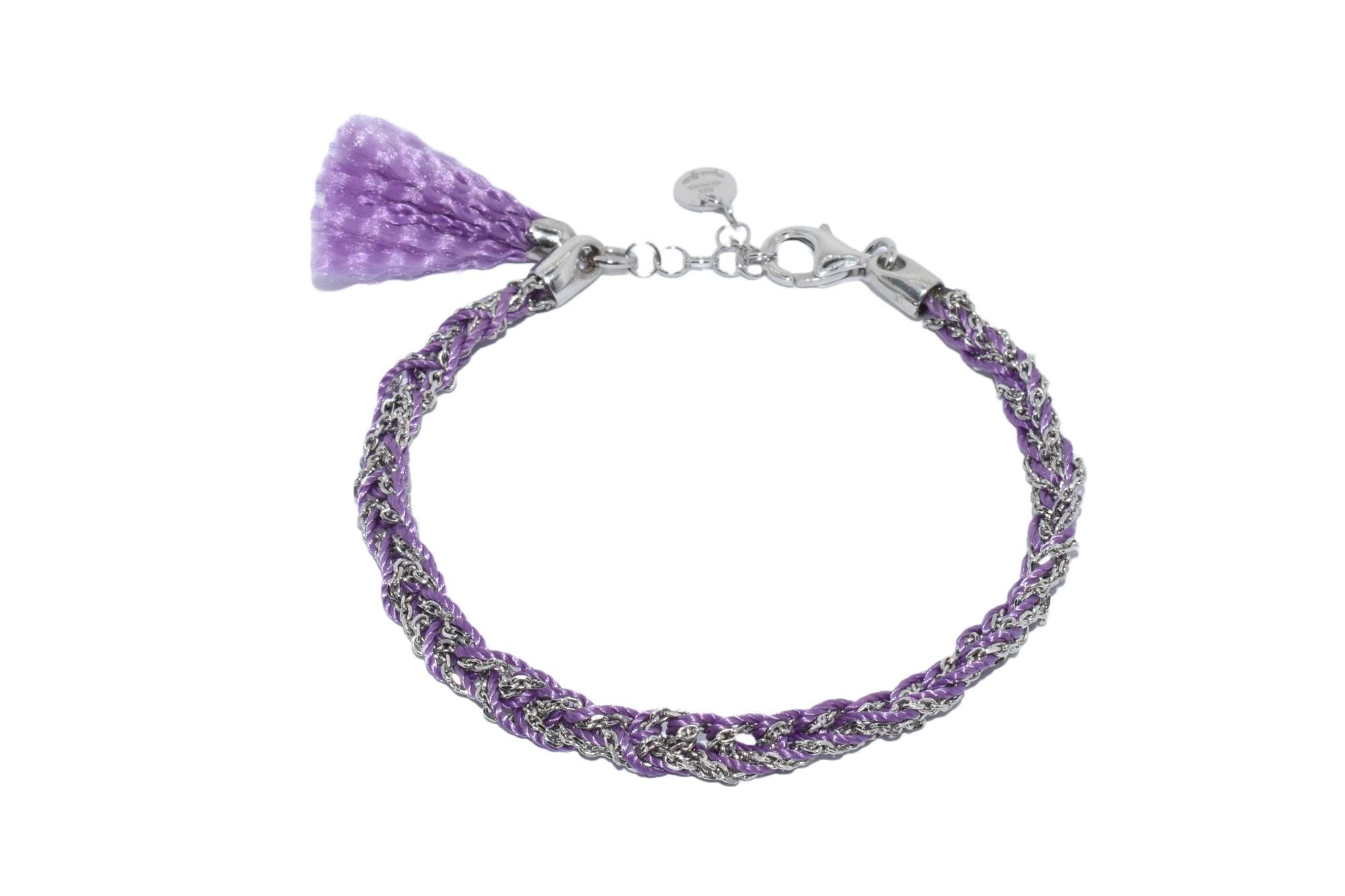 Bracciale-uncinetto-con-cotone-violetto-Argentofilato-in-argento-925