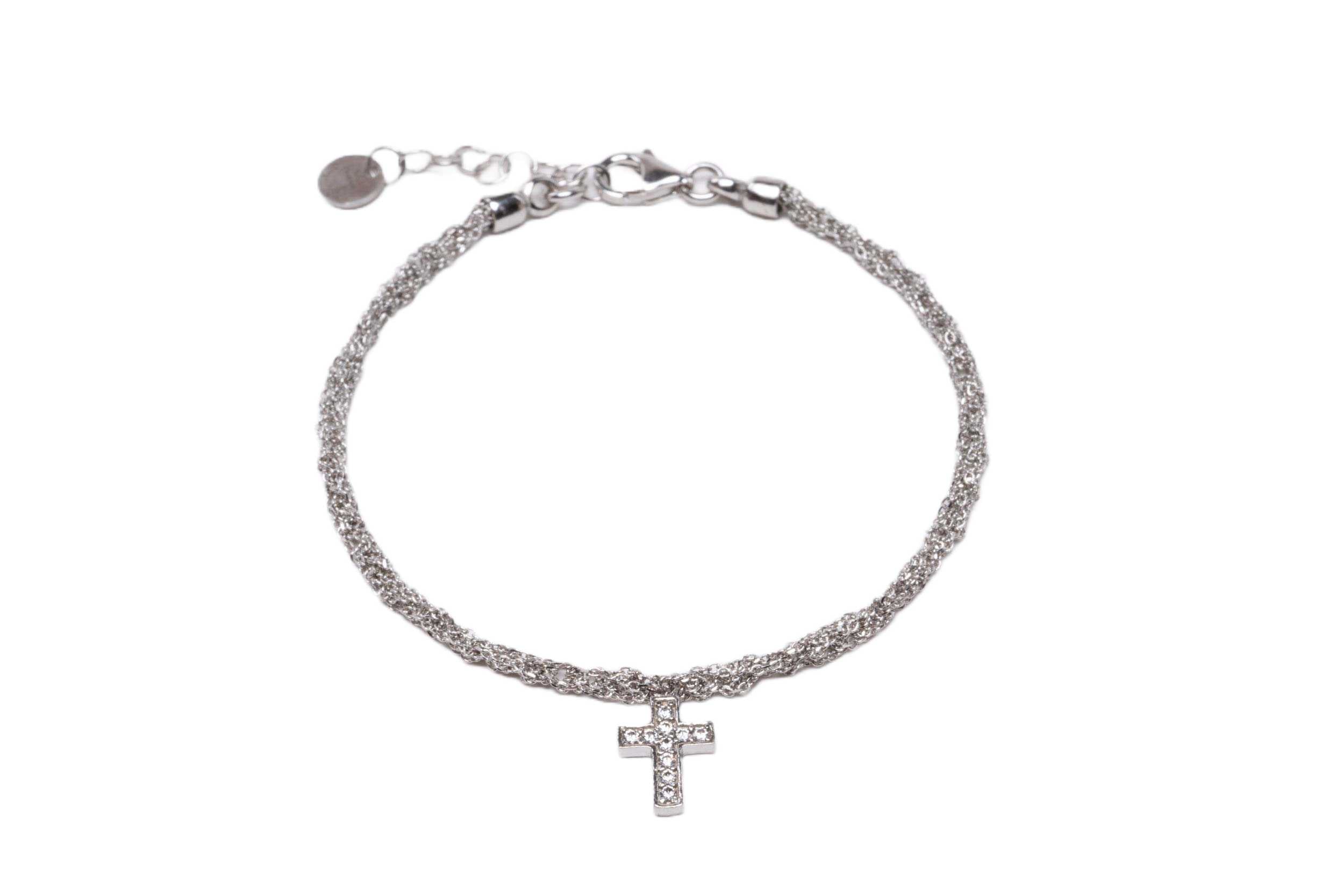 Bracciale-uncinetto-croce-con-zirconi-Argentofilato-in-argento-925