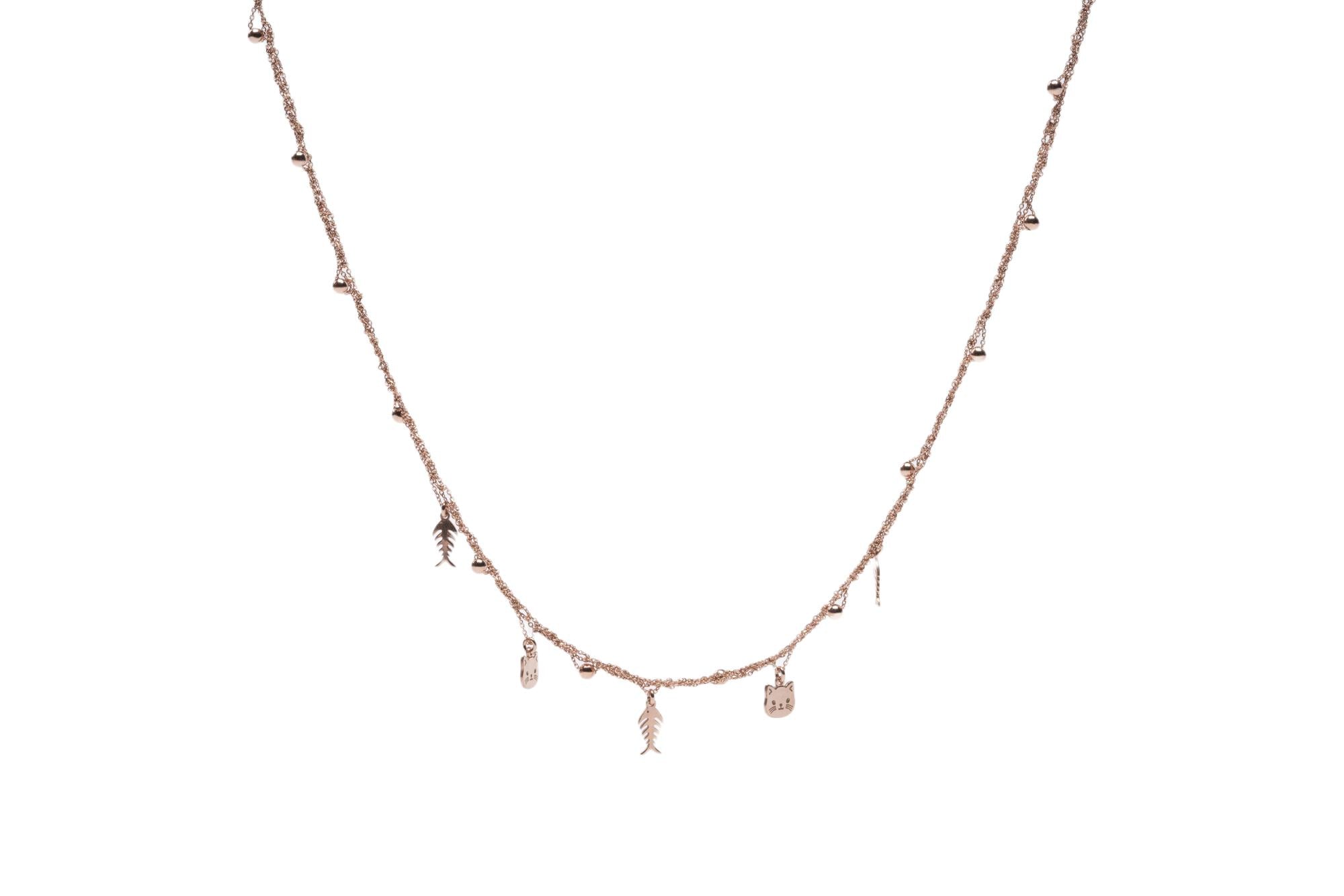 Collana-Charms-gatto-lisca-Argentofilato-in-argento-925-oro-rosa
