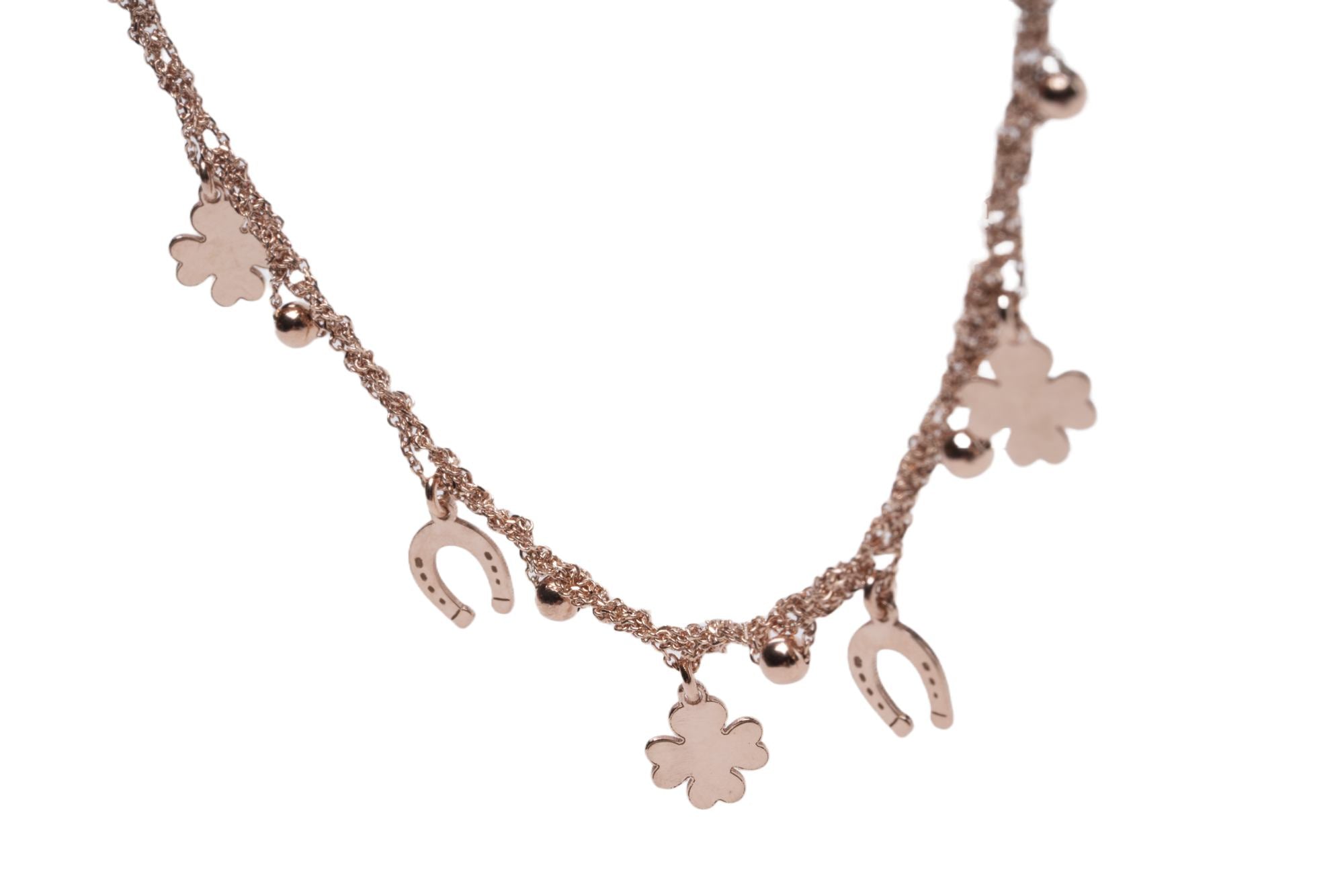 Collana-Charms-quadrifoglio-ferro-cavallo-Argentofilato-in-argento-925-dettaglio