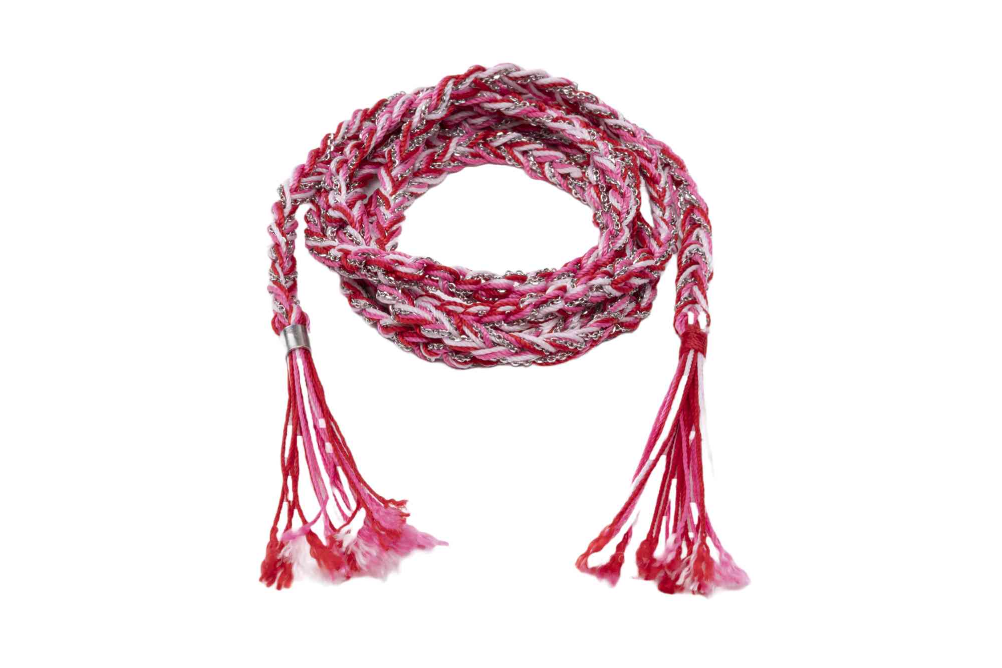 Collana-Sciarpa-uncinetto-con-cotone-Rosa-Argento-Argentofilato-in-argento-925