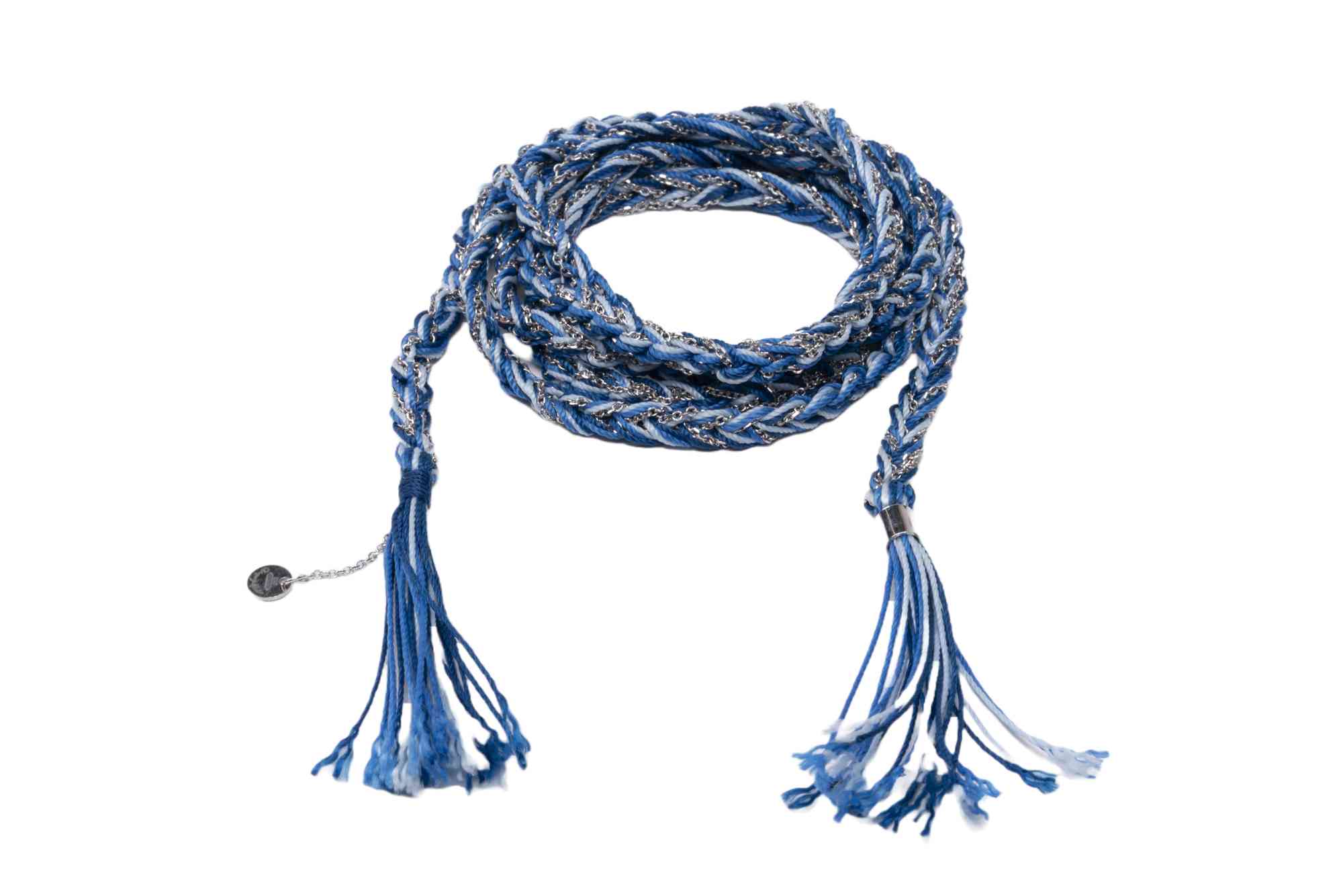 Collana-Sciarpa-uncinetto-con-cotone-blu-argento-Argentofilato-in-argento-925