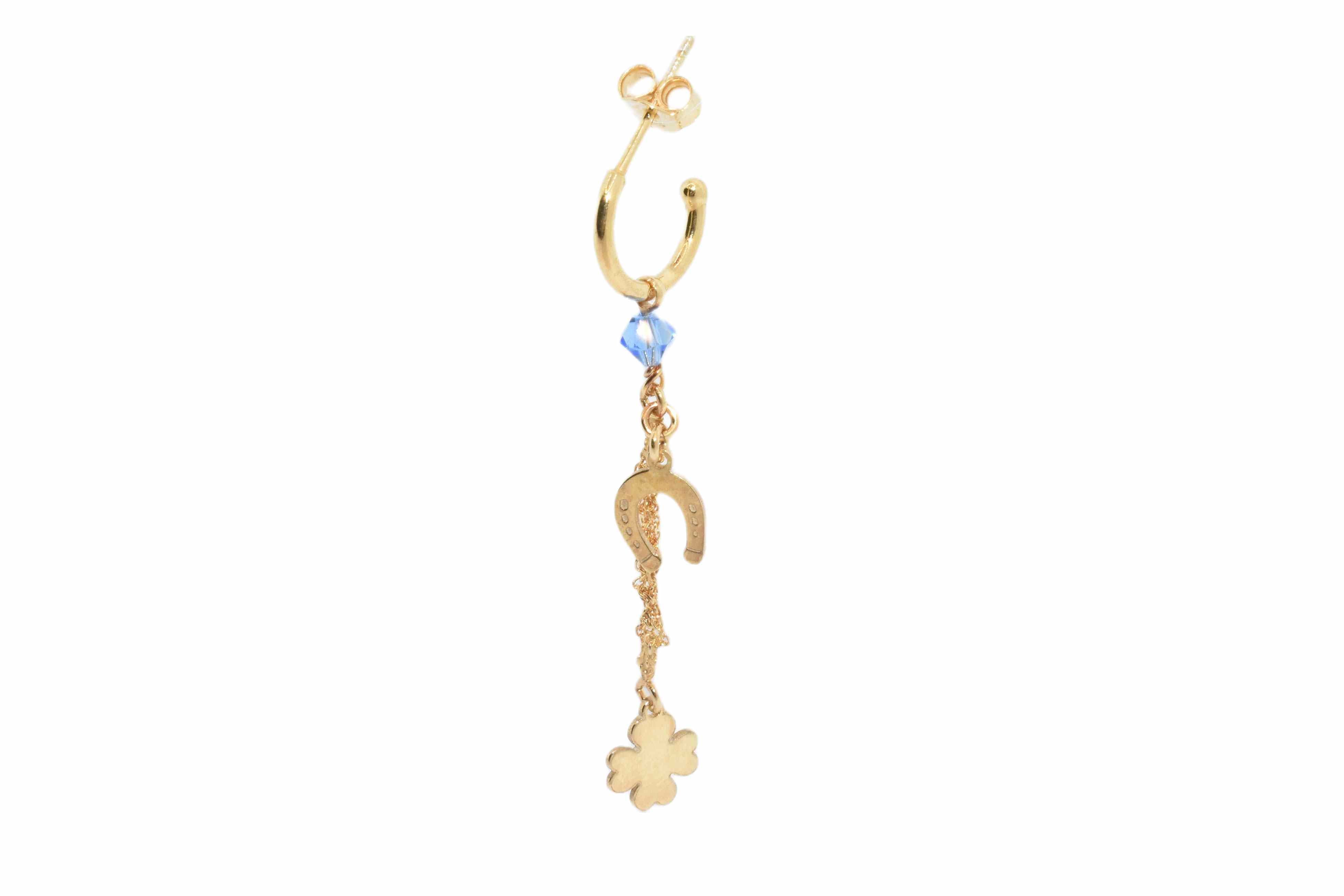 Orecchino-Charms-ferro-cavallo-quadrifoglio-Argentofilato-in-argento-925-oro-giallo