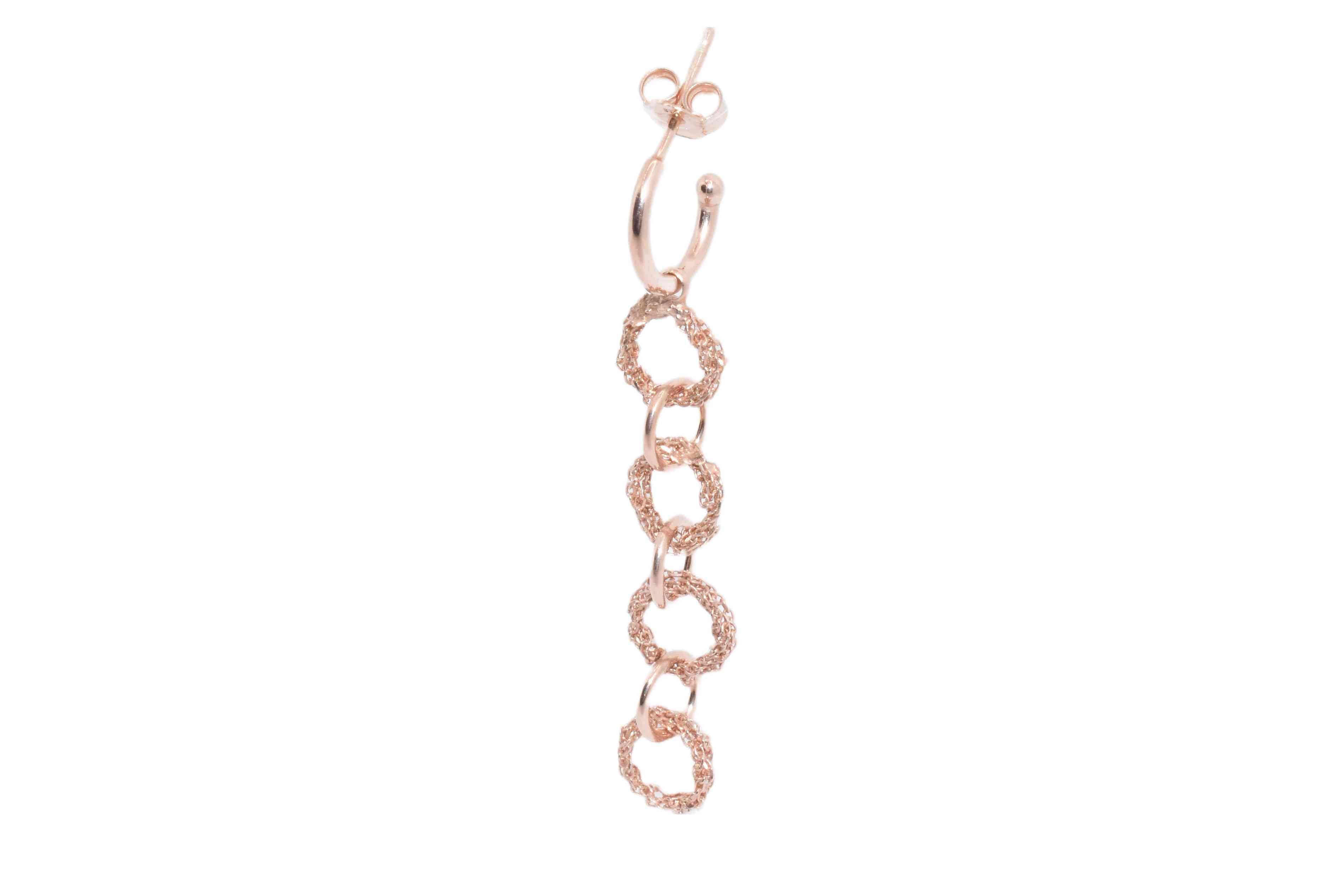 Orecchino-catena-a-mano-alternata-Argentofilato-in-argento-925-oro-rosa