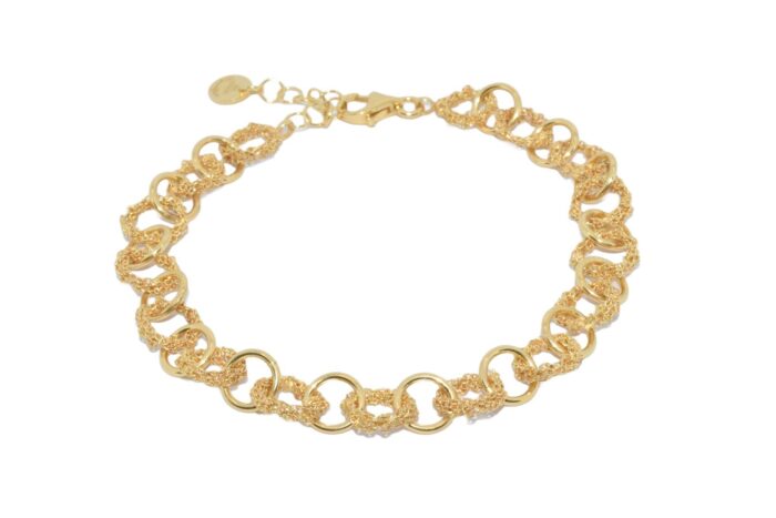 Bracciale-Catena-a-Mano-Alternata-Argentofilato-in-argento-925-oro-giallo
