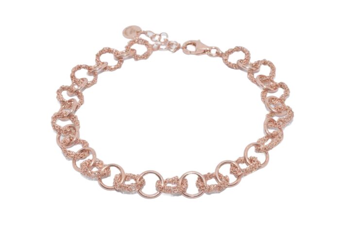 Bracciale-Catena-a-Mano-Alternata-Argentofilato-in-argento-925-oro-rosa
