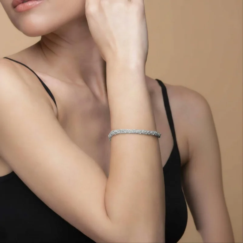 Bracciale-a-maglia-con-palline-Argentofilato-in-argento-925-indossato-rodio