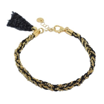 Bracciale-uncinetto-con-cotone-NERO-Argentofilato-in-argento-925-oro-giallo