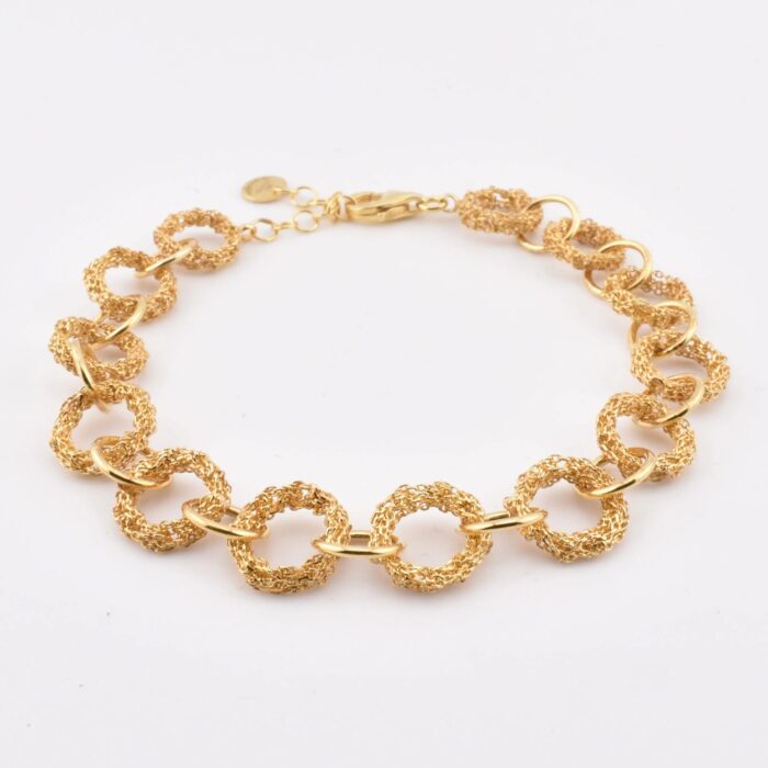Bracciale Catena a Mano Grande Alternata in argento 925, maglie grandi e piccole lucide