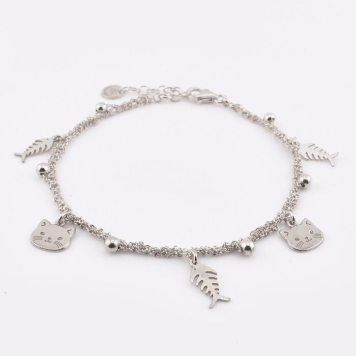 Ciondolo gatto lucido del bracciale charms artigianale in argento 925