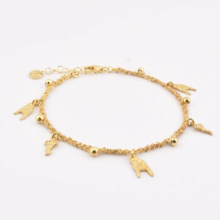 Bracciale charms portafortuna in argento 925 con pendenti quadrifoglio corno ferro di cavallo