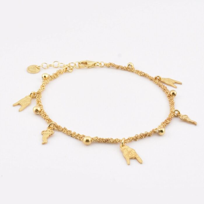 Bracciale charms portafortuna in argento 925 con pendenti quadrifoglio corno ferro di cavallo