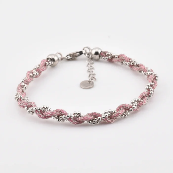 Bracciale_Intrecciato_Colorato_Rosa_Rodio