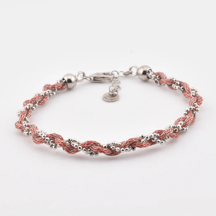 Bracciale_Intrecciato_Colorato_Rosso_Rodio_