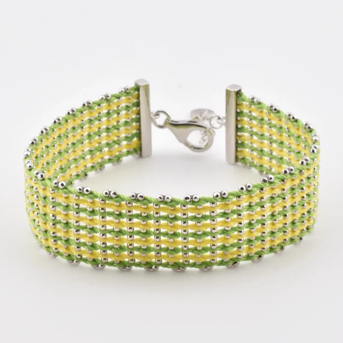 Bracciale_Telaio_Aracne_Verde_Giallo_Rodio_